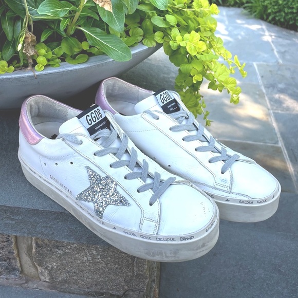 Golden Goose Shoes - Golden Goose High Star Platform Sneakers (Silver Glitter Star with Pink)